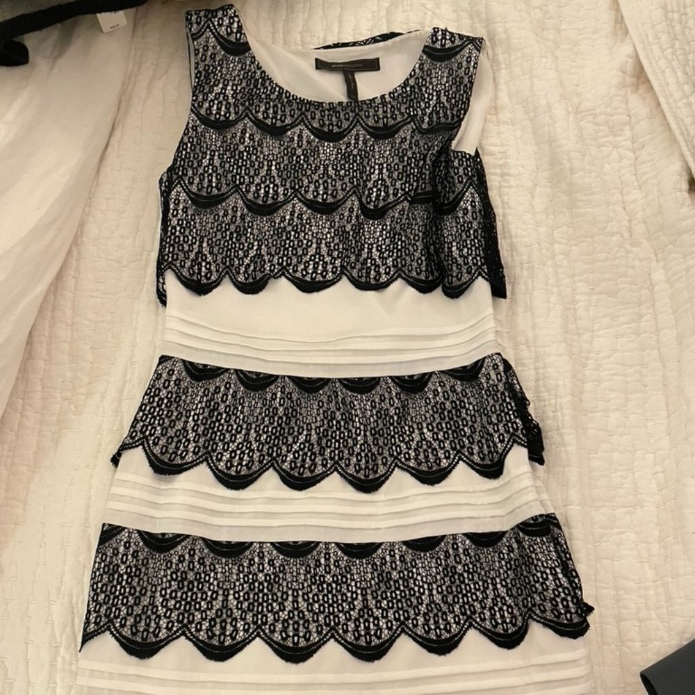 BCBG Lace Black + White Cocktail Dress